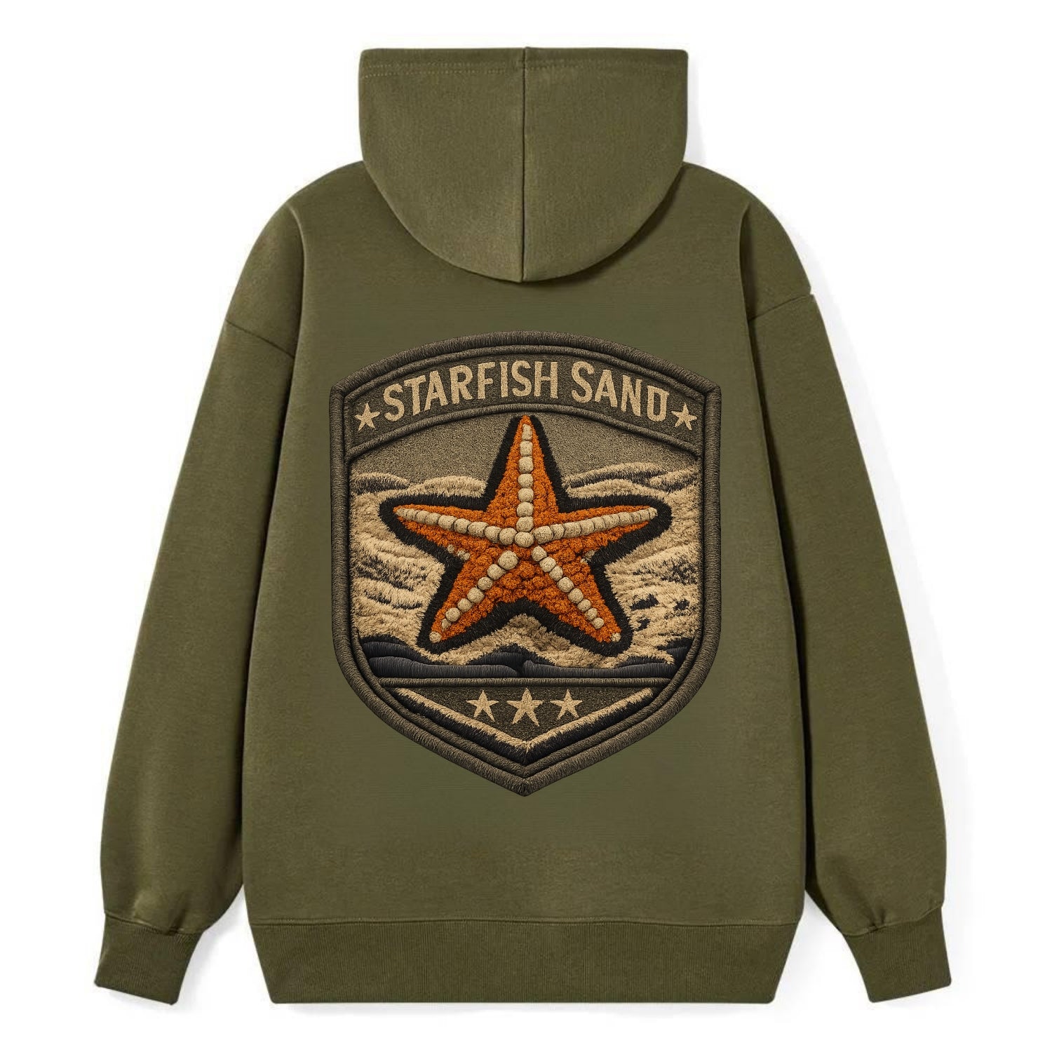 STARFISH SAND - sea star in orange and tan , beachcomber - Classic Pullover Hoodie - ArmyGreen
