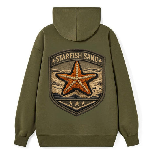 STARFISH SAND - sea star in orange and tan , beachcomber - Classic Pullover Hoodie - ArmyGreen