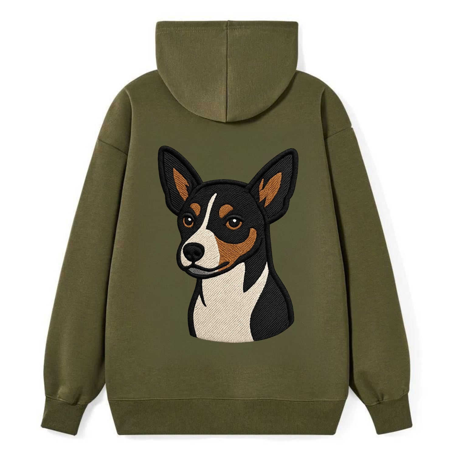 Rat Terrier - Tri-color embroidered pose - Classic Pullover Hoodie - ArmyGreen