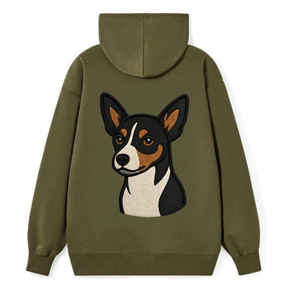 Rat Terrier - Tri-color embroidered pose - Classic Pullover Hoodie - ArmyGreen