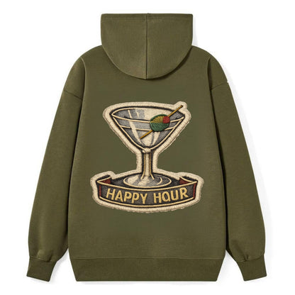 COCKTAIL MARTINI - martini glass with olive in silver and green , happy - Classic Pullover Hoodie - ArmyGreen