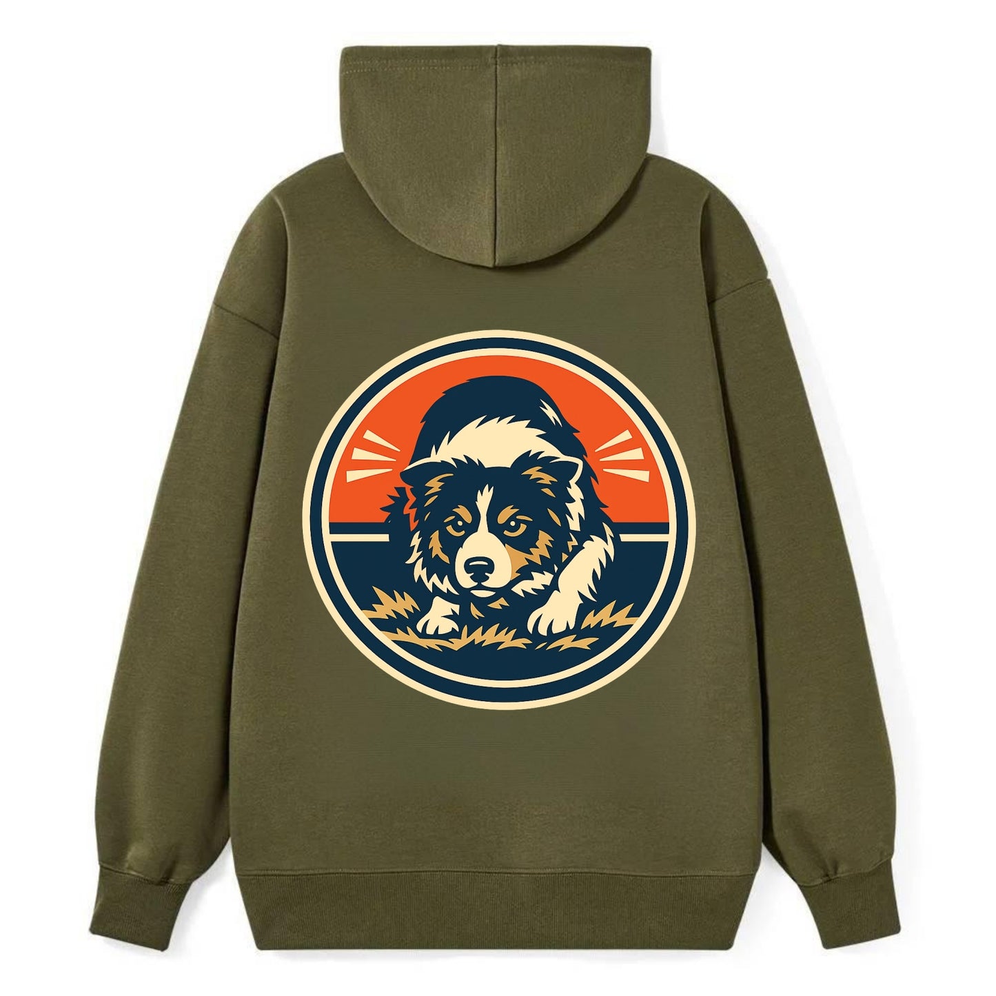 Focused Border Collie Emblem - Classic Pullover Hoodie - ArmyGreen