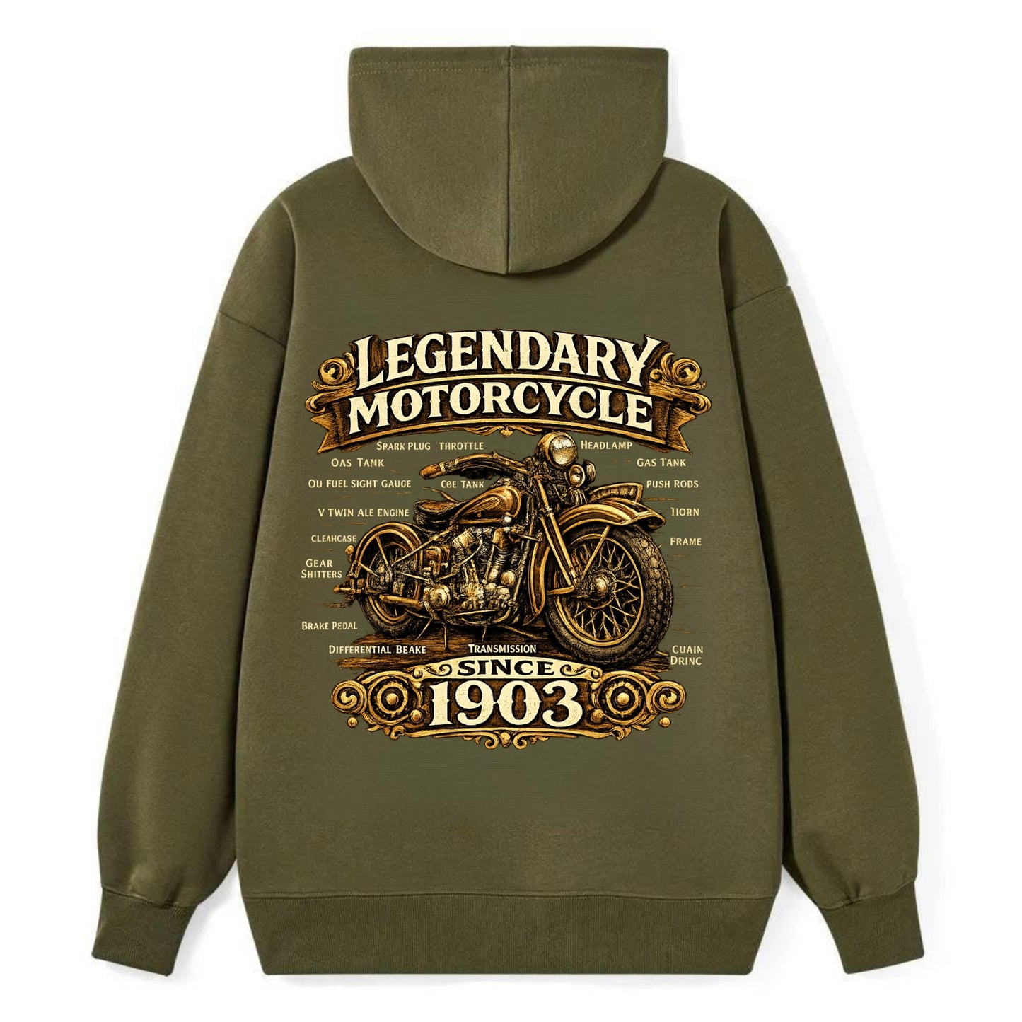 Legendary Motorcycle 1903 - Classic Pullover Hoodie - ArmyGreen