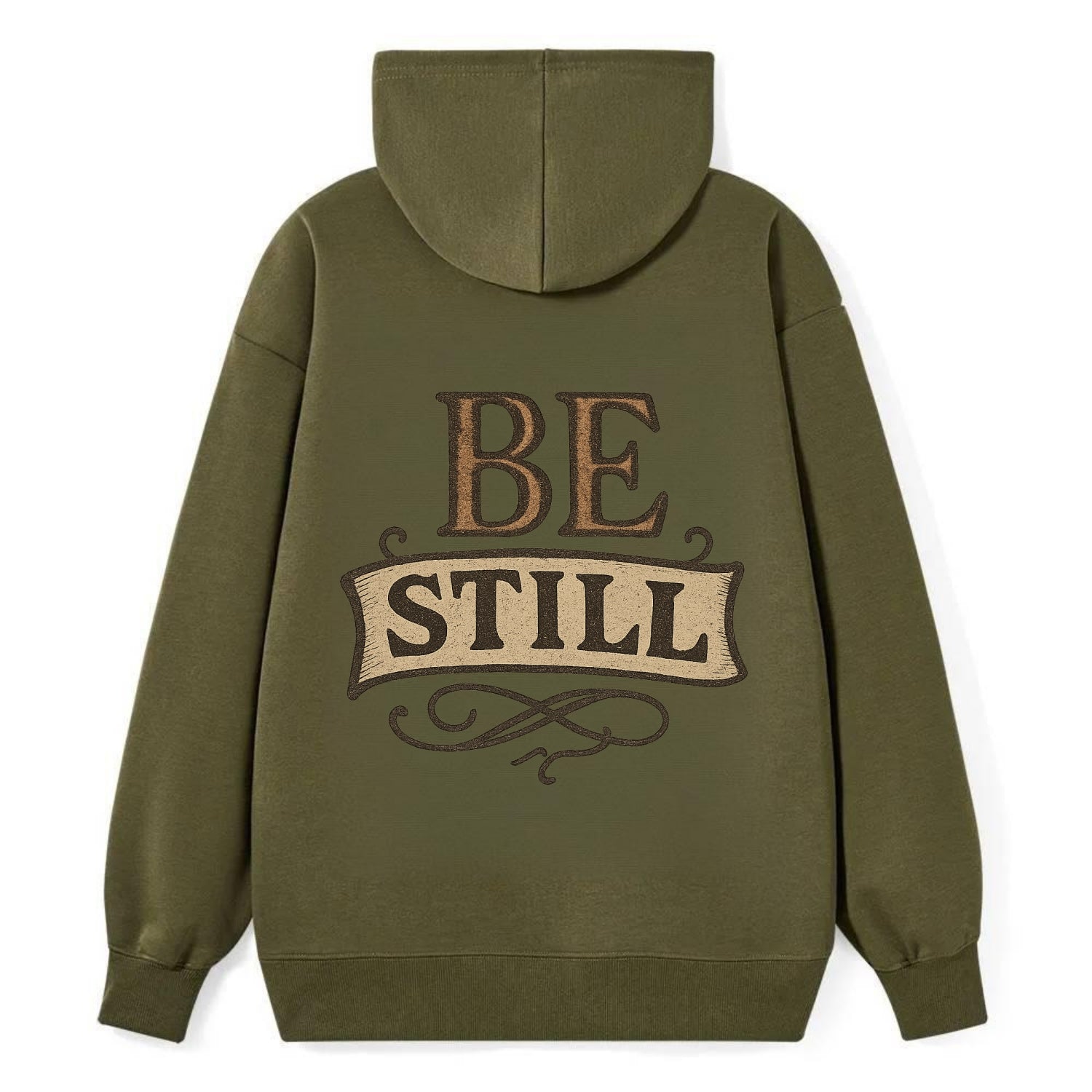 Bold typography design - "BE STILL" - quiet mind, meditation, inner peace - Classic Pullover Hoodie - ArmyGreen