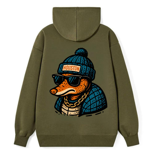 Houston Armadillo wearing Houston beanie with pom pom and wayfarer - Classic Pullover Hoodie