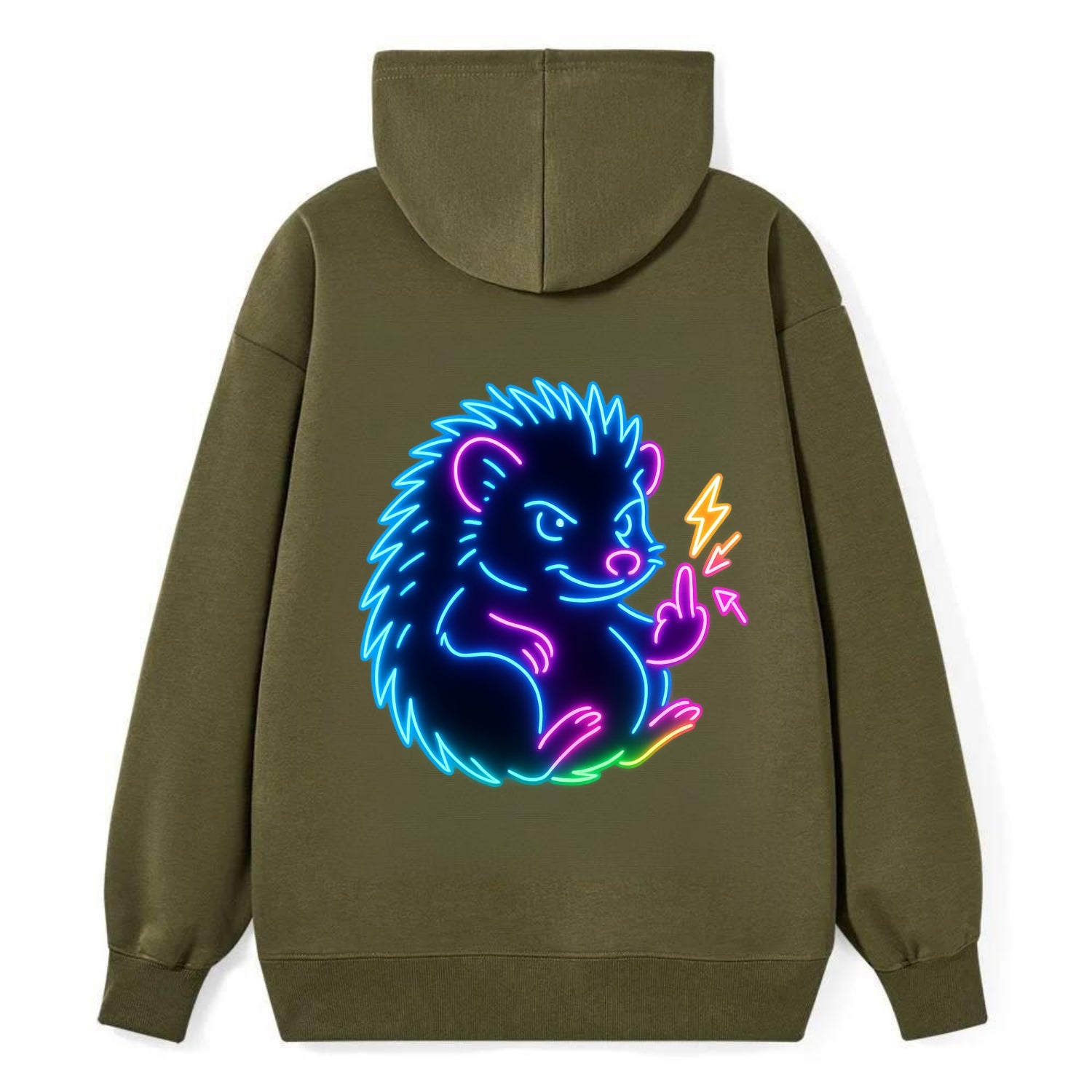 tiny hedgehog curled up slightly, one little paw raised flipping the bird - Classic Pullover Hoodie - ArmyGreen