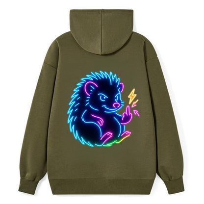 tiny hedgehog curled up slightly, one little paw raised flipping the bird - Classic Pullover Hoodie - ArmyGreen