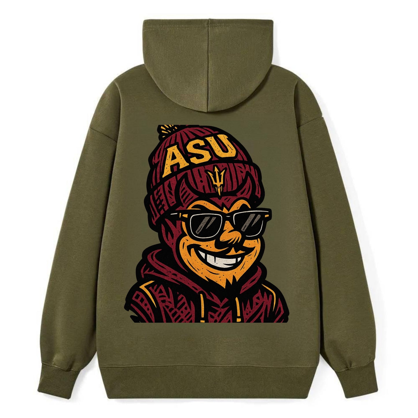 Tempe Sparky wearing Arizona State beanie with fork patch - Classic Pullover Hoodie - ArmyGreen