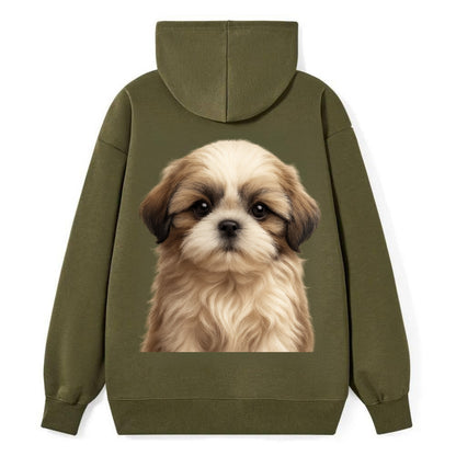 Baby Shih Tzu Puppy - long flowing coat, flat face, big dark eyes, - Classic Pullover Hoodie - ArmyGreen