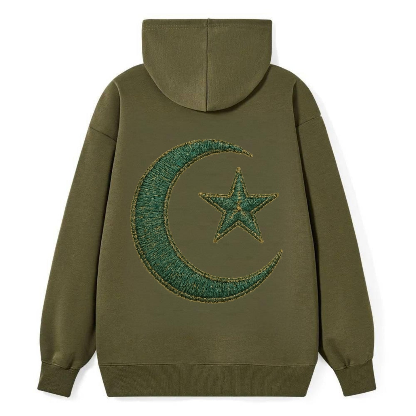 Crescent Moon and Star - Classic Pullover Hoodie - ArmyGreen
