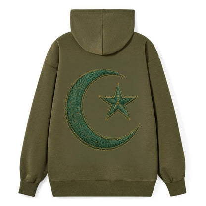 Crescent Moon and Star - Classic Pullover Hoodie - ArmyGreen