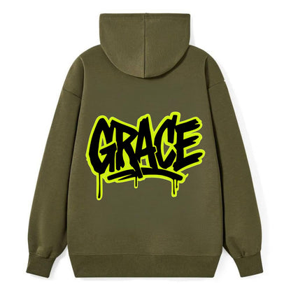 Bold typography design - "GRACE" - elegance under pressure, divine favor - Classic Pullover Hoodie - ArmyGreen
