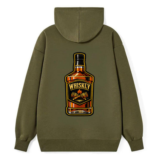 WHISKEY BOTTLE - bourbon bottle in amber and gold , spirits connoisseur - Classic Pullover Hoodie - ArmyGreen