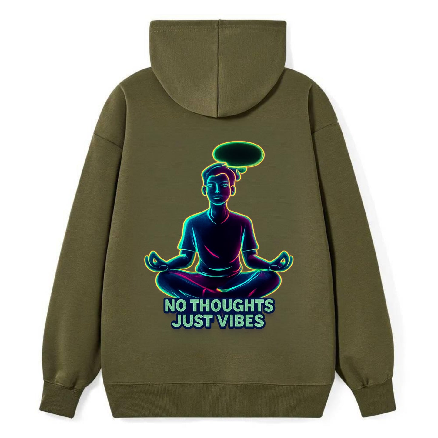 Peaceful floating figure with empty thought bubble - "no thoughts just - Classic Pullover Hoodie - ArmyGreen