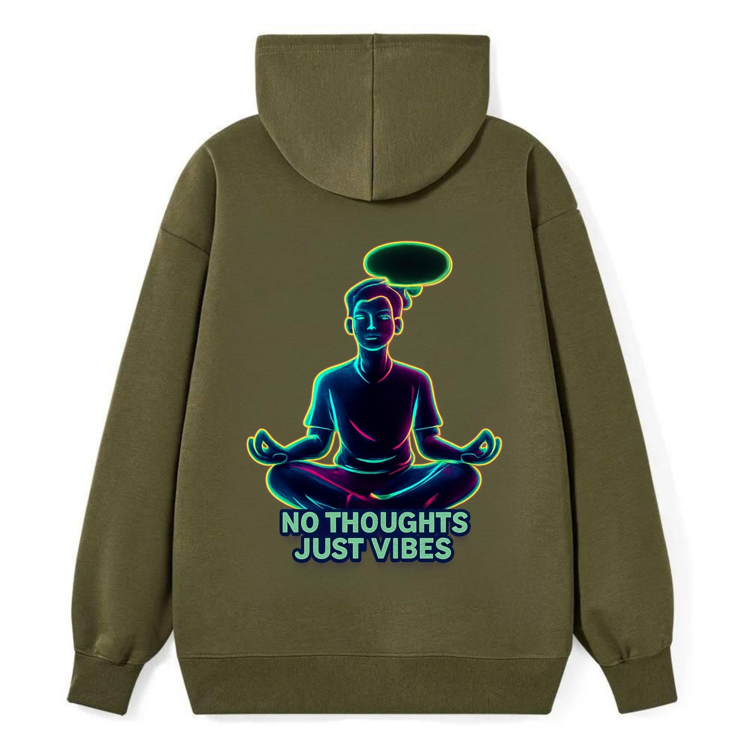 Peaceful floating figure with empty thought bubble - "no thoughts just - Classic Pullover Hoodie - ArmyGreen