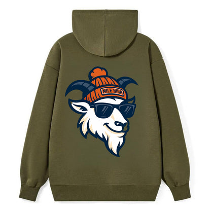 Denver Mountain Goat wearing Broncos beanie with Mile High patch and - Classic Pullover Hoodie - ArmyGreen