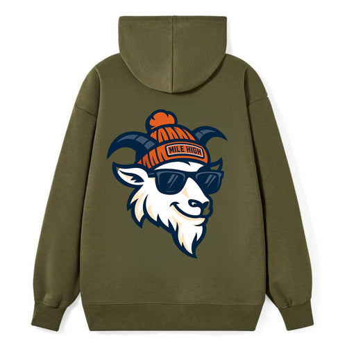 Denver Mountain Goat wearing Broncos beanie with Mile High patch and - Classic Pullover Hoodie