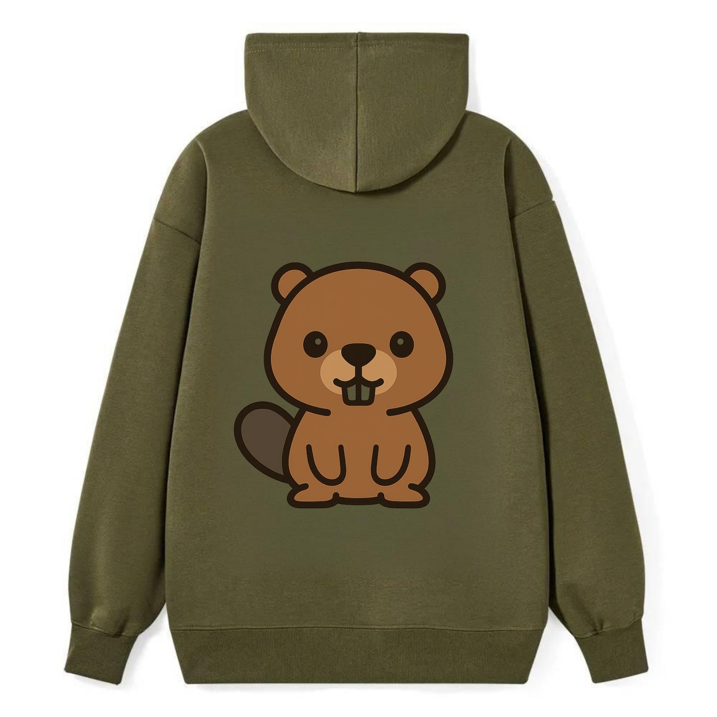 Baby Beaver - brown fur, paddle tail, buck teeth, friendly eyes, - Classic Pullover Hoodie - ArmyGreen