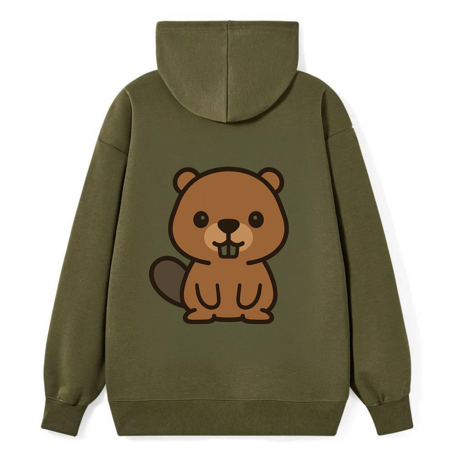 Baby Beaver - brown fur, paddle tail, buck teeth, friendly eyes, - Classic Pullover Hoodie - ArmyGreen
