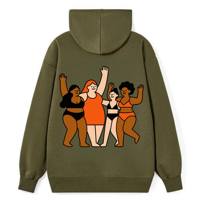 Diverse body types celebrating together - body positivity movement, all - Classic Pullover Hoodie - ArmyGreen