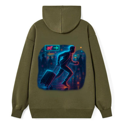 person running with luggage through crowded airport terminal - Classic Pullover Hoodie - ArmyGreen