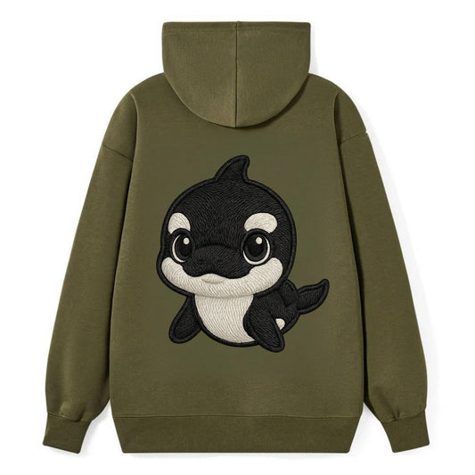 Baby Orca - black and white pattern, white eye patch, front-facing, - Classic Pullover Hoodie - ArmyGreen