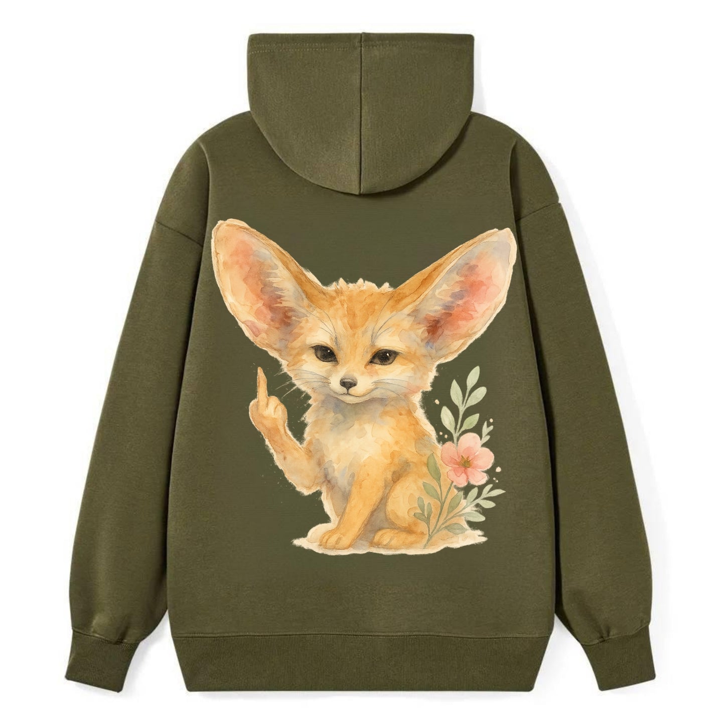 tiny fennec fox with oversized ears, one small paw raised in sass - Classic Pullover Hoodie - ArmyGreen
