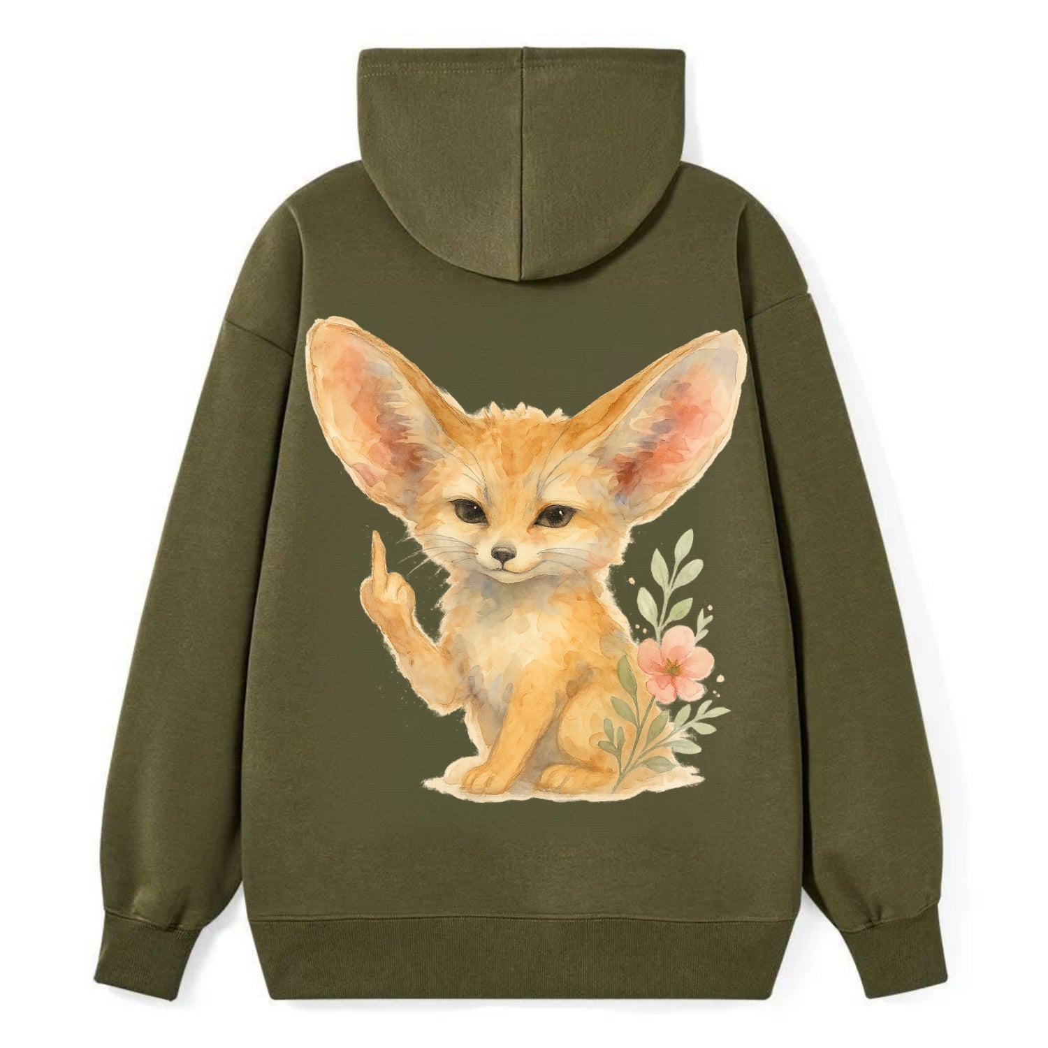 tiny fennec fox with oversized ears, one small paw raised in sass - Classic Pullover Hoodie - ArmyGreen