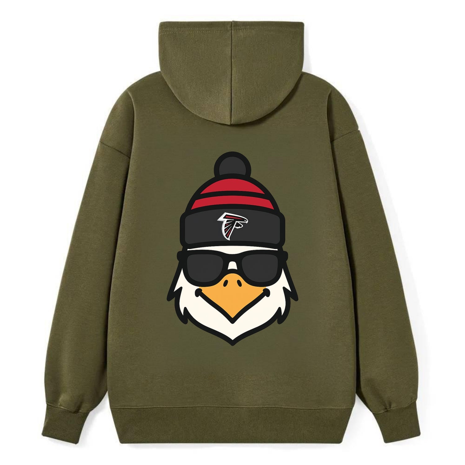 Atlanta Falcon wearing Falcons red and black beanie with pom pom and - Classic Pullover Hoodie - ArmyGreen