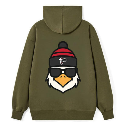 Atlanta Falcon wearing Falcons red and black beanie with pom pom and - Classic Pullover Hoodie - ArmyGreen