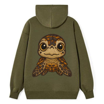 Baby Hawksbill Turtle - amber and brown shell pattern, curious golden - Classic Pullover Hoodie - ArmyGreen