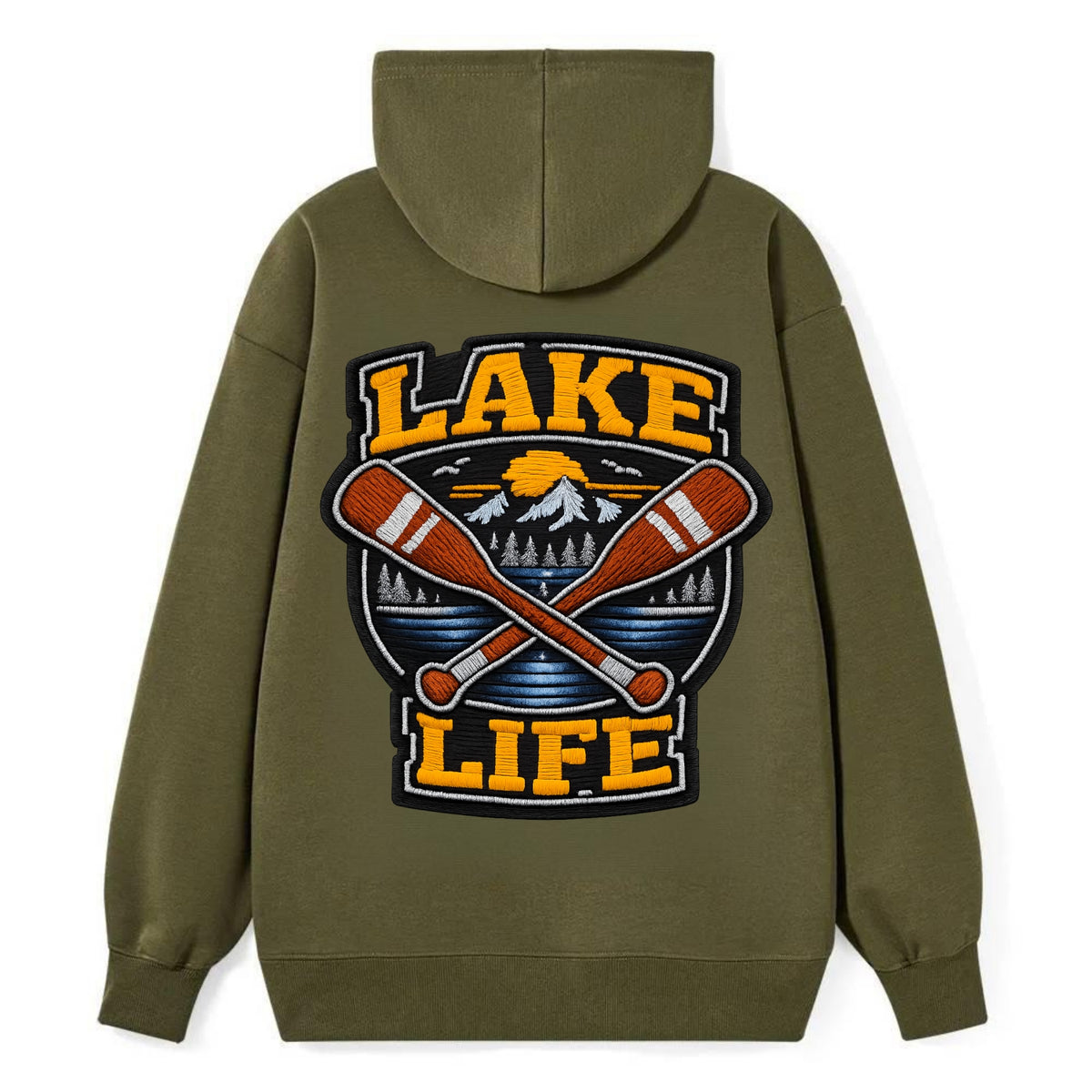 CANOE PADDLE - wooden paddle crossed in brown and cream , lake life - Classic Pullover Hoodie - ArmyGreen