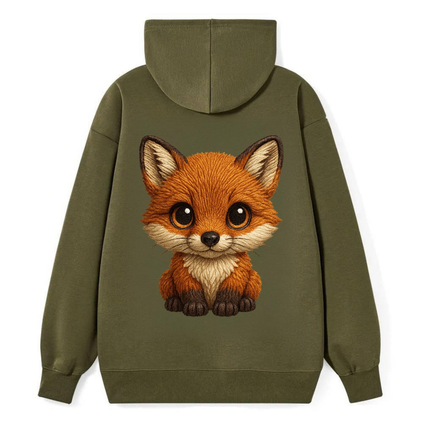 Baby Red Fox - russet fur, white chest, big amber eyes, perky ears, - Classic Pullover Hoodie - ArmyGreen