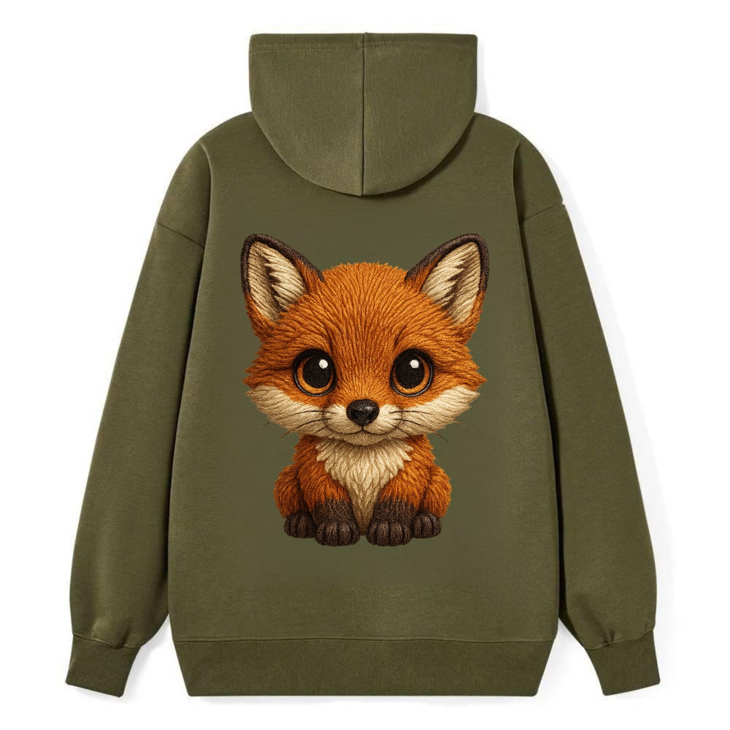 Baby Red Fox - russet fur, white chest, big amber eyes, perky ears, - Classic Pullover Hoodie - ArmyGreen