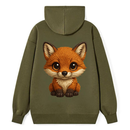 Baby Red Fox - russet fur, white chest, big amber eyes, perky ears, - Classic Pullover Hoodie - ArmyGreen