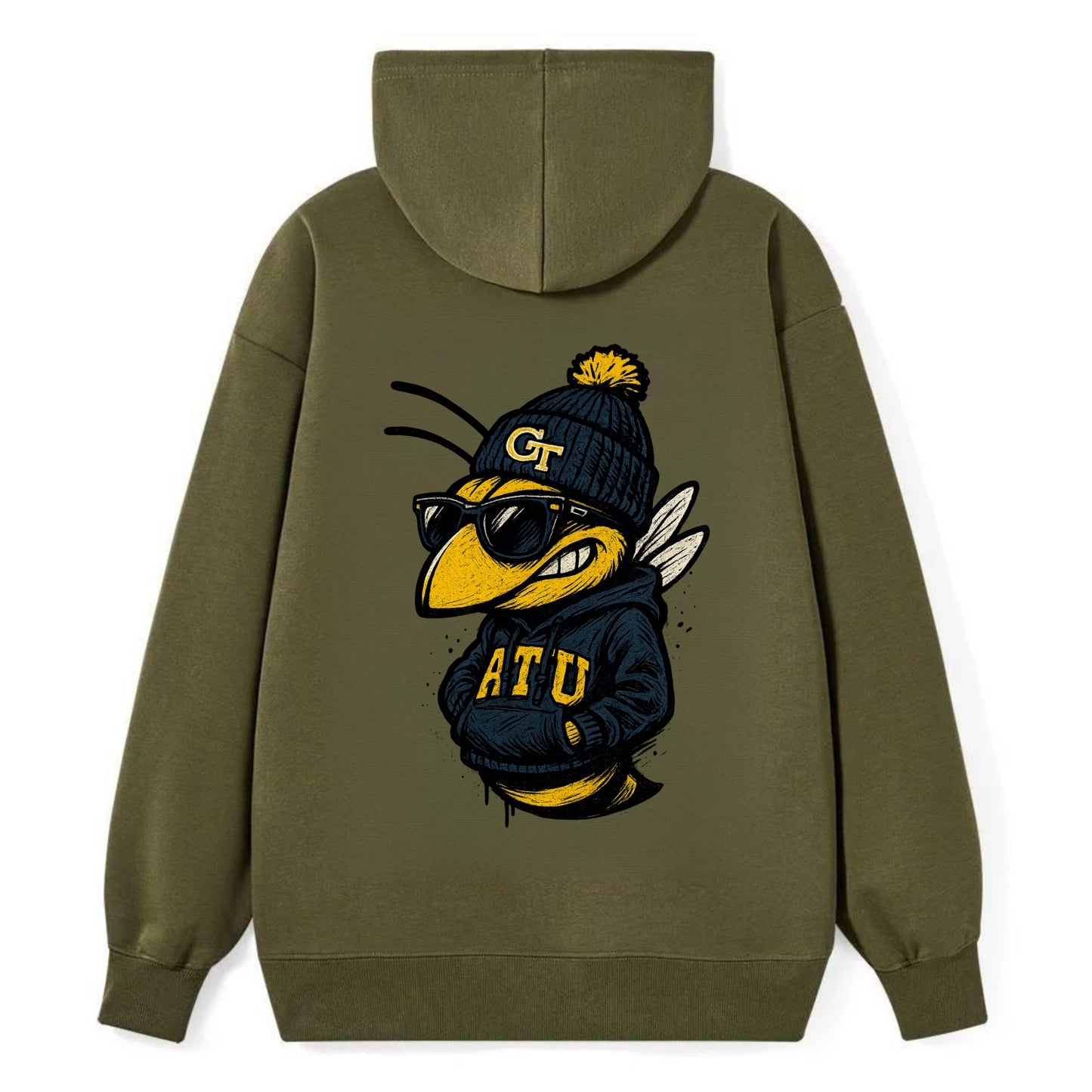 Atlanta Yellow Jacket wearing Georgia Tech beanie with GT patch - Classic Pullover Hoodie - ArmyGreen
