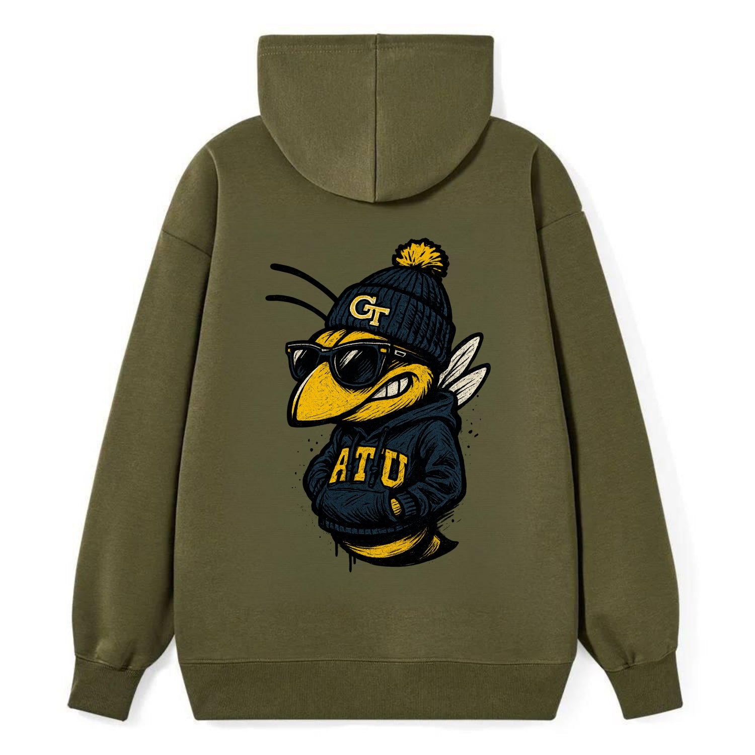 Atlanta Yellow Jacket wearing Georgia Tech beanie with GT patch - Classic Pullover Hoodie - ArmyGreen