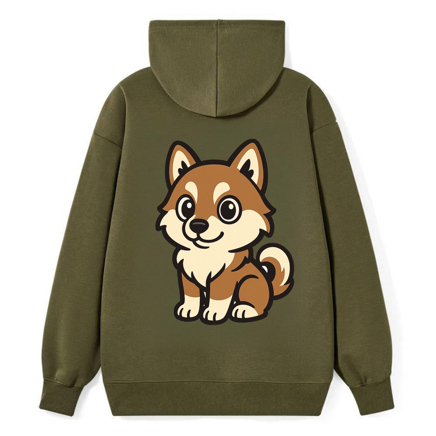 Pomsky - Pomeranian-Husky mix sitting pose - Classic Pullover Hoodie - ArmyGreen