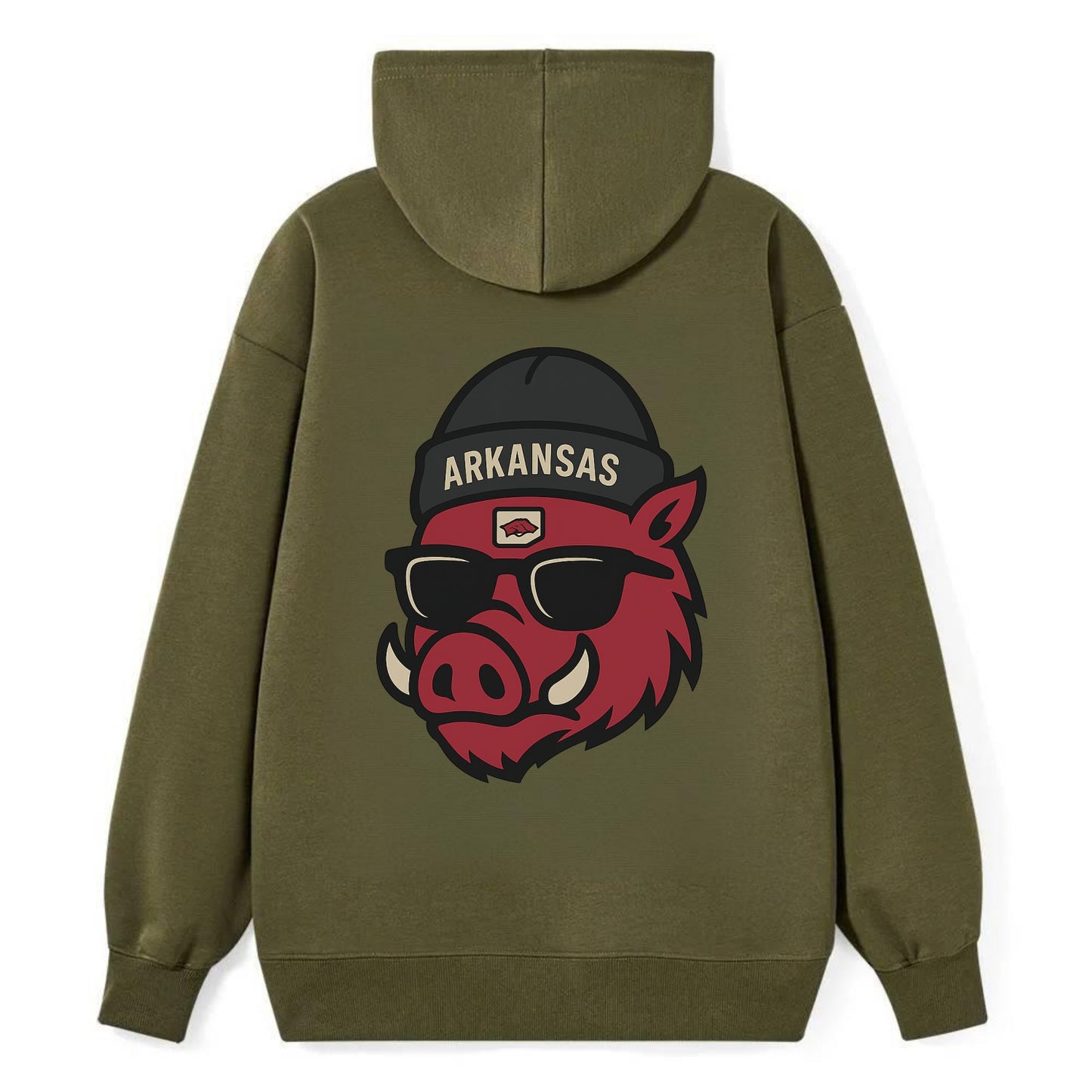 Fayetteville Razorback wearing Arkansas beanie with hog patch - Classic Pullover Hoodie - ArmyGreen