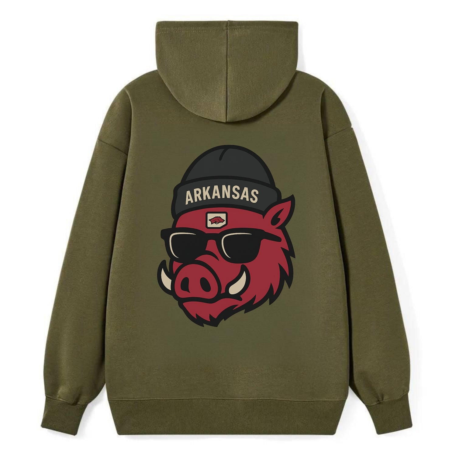 Fayetteville Razorback wearing Arkansas beanie with hog patch - Classic Pullover Hoodie - ArmyGreen