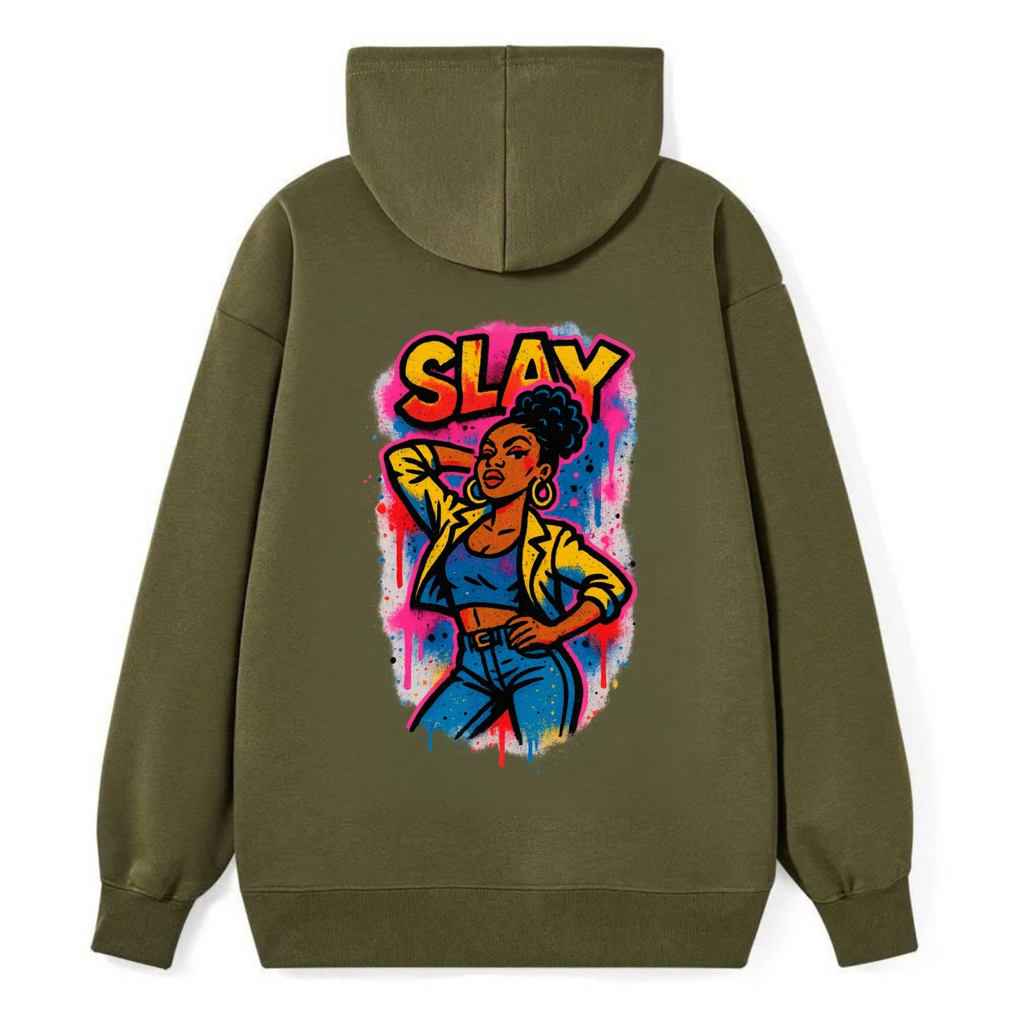 Empowered figure striking confident pose - "slay" culture, fierce and - Classic Pullover Hoodie - ArmyGreen