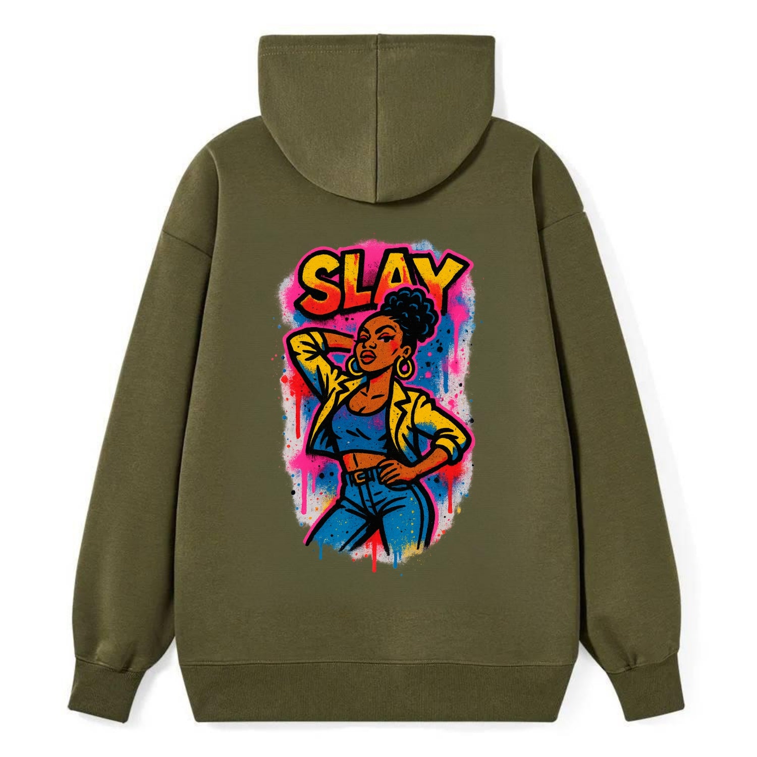 Empowered figure striking confident pose - "slay" culture, fierce and - Classic Pullover Hoodie - ArmyGreen