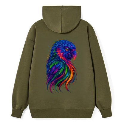 Vibrant parrot with feathers flowing into tropical rainbow streams, every - Classic Pullover Hoodie - ArmyGreen
