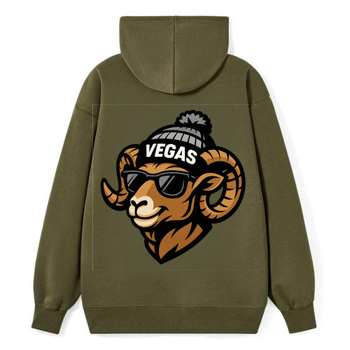 Vegas Desert Bighorn wearing Raiders silver and black beanie with pom pom - Classic Pullover Hoodie