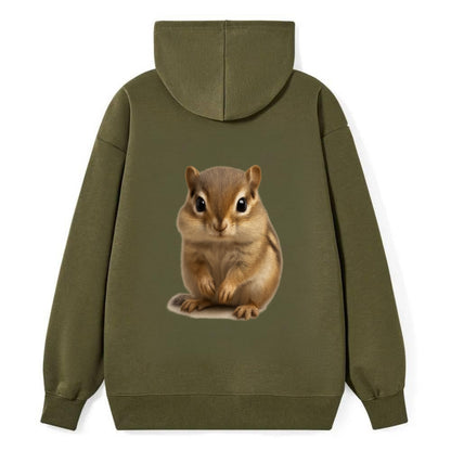 Baby Chipmunk - striped back, cheek pouches, tiny paws, bright eyes, - Classic Pullover Hoodie - ArmyGreen