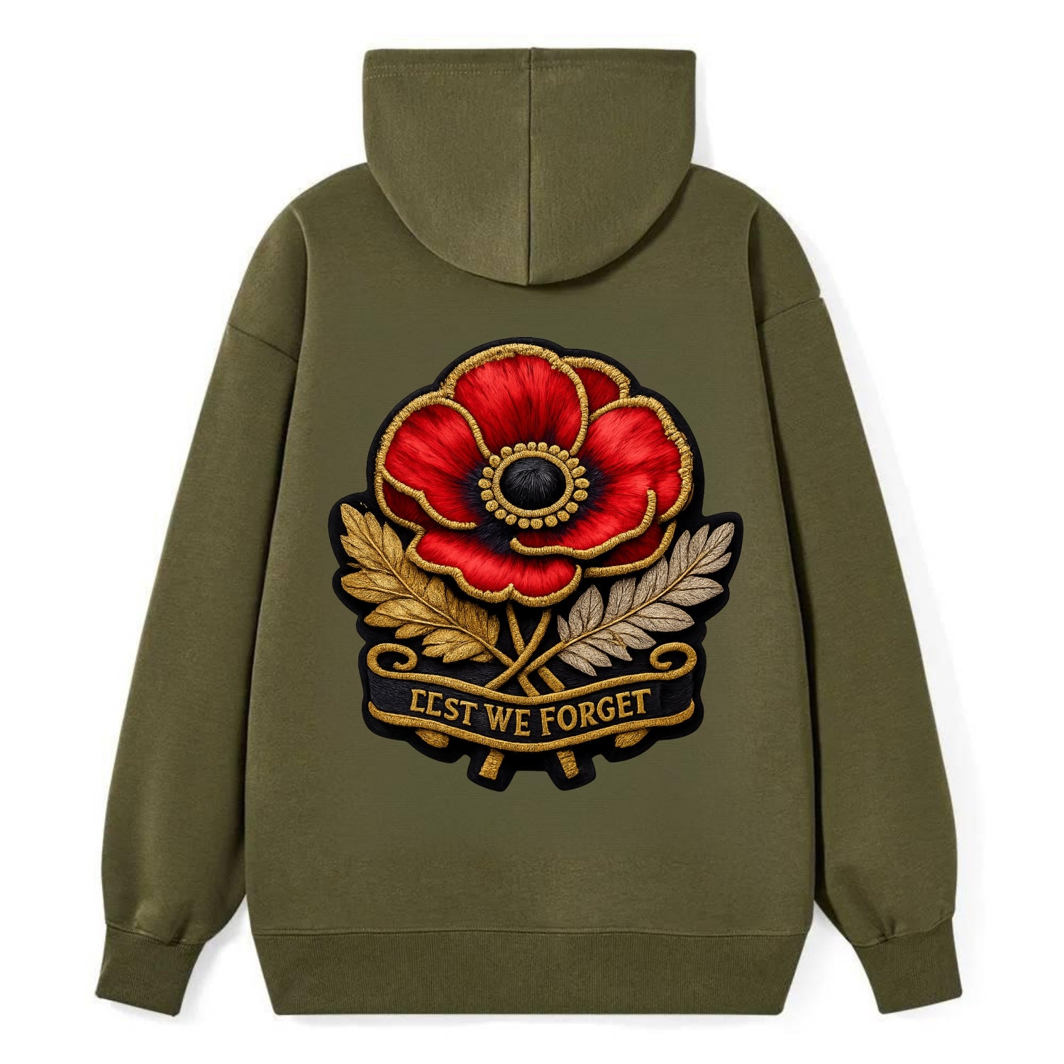 MEMORIAL POPPY - red poppy flower in scarlet , remembrance - Classic Pullover Hoodie - ArmyGreen