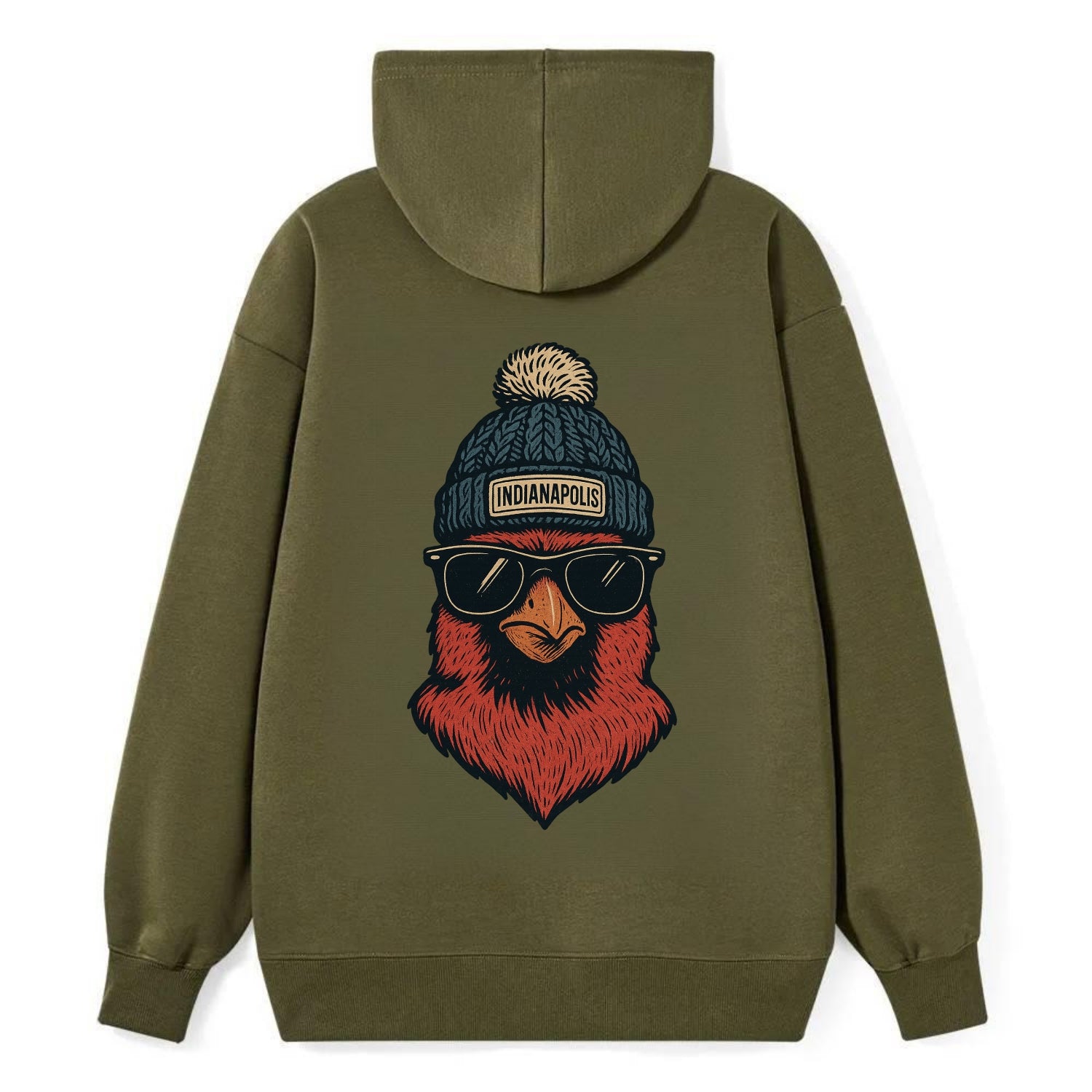 Indiana Cardinal wearing Indianapolis beanie with pom pom and wayfarer - Classic Pullover Hoodie - ArmyGreen