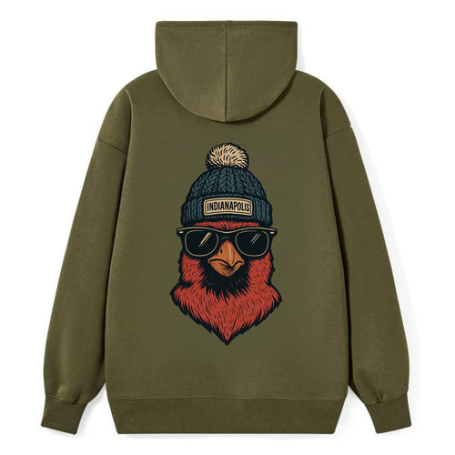 Indiana Cardinal wearing Indianapolis beanie with pom pom and wayfarer - Classic Pullover Hoodie