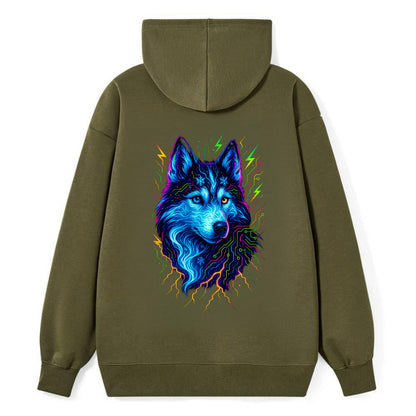 Siberian husky with ice-crystal flowing patterns, electric blue and white - Classic Pullover Hoodie - ArmyGreen