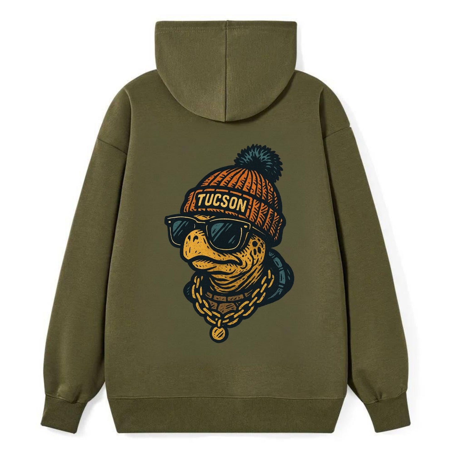 Tucson Desert Tortoise wearing Tucson beanie with pom pom and wayfarer - Classic Pullover Hoodie - ArmyGreen